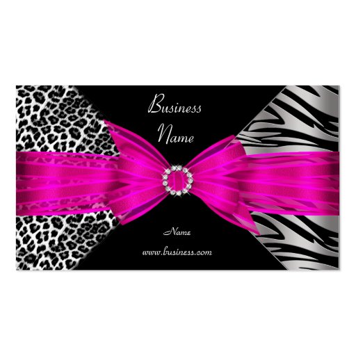 Elegant Zebra Leopard Black Hot pink Business Card (front side)