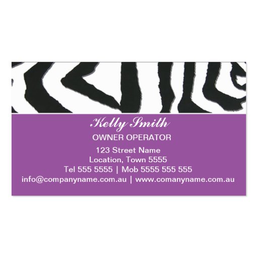 Elegant Zebra Pattern Business Cards (back side)