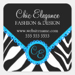 Elegant Zebra Print and Blue Lace Square Stickers