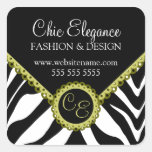 Elegant Zebra Print and Green Lace Square Stickers
