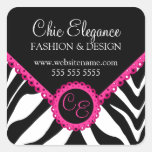 Elegant Zebra Print and Pink Lace Square Stickers