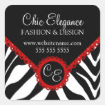 Elegant Zebra Print and Red Lace Square Stickers