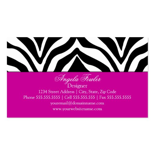 Elegant Zebra Print Business Cards (back side)