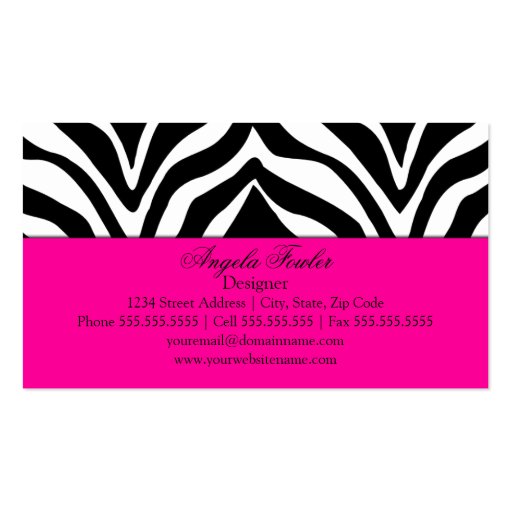 Elegant Zebra Print Business Cards (back side)