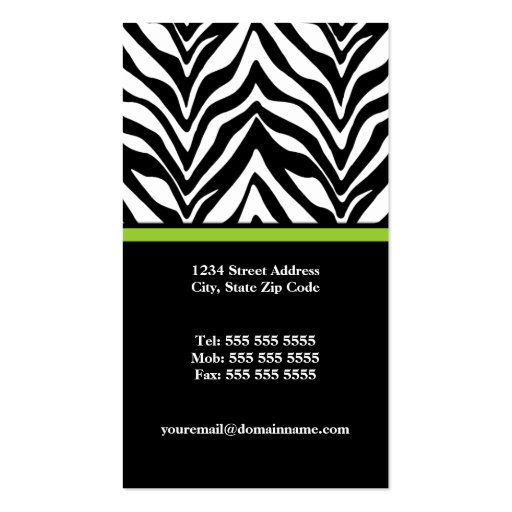 Elegant Zebra Print Monogram Business Cards (back side)