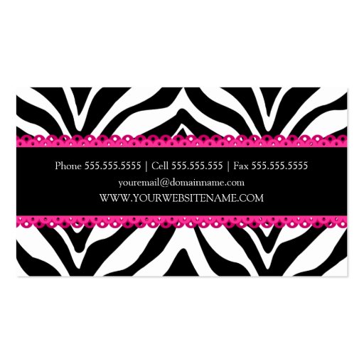 Elegant Zebra Print & Pink Lace Business Cards (back side)