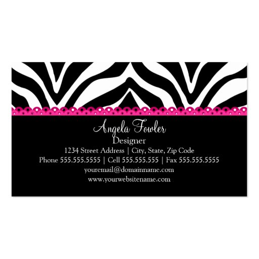 Elegant Zebra Print & Pink Lace Business Cards (back side)