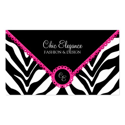 Elegant Zebra Print & Pink Lace Business Cards (front side)