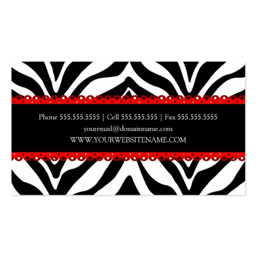 Elegant Zebra Print & Red Lace Business Cards (back side)