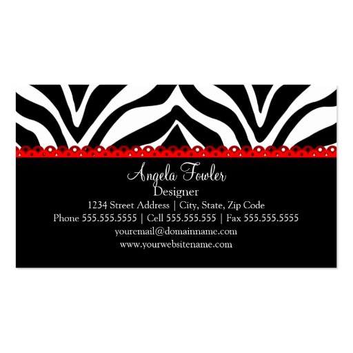 Elegant Zebra Print & Red Lace Business Cards (back side)