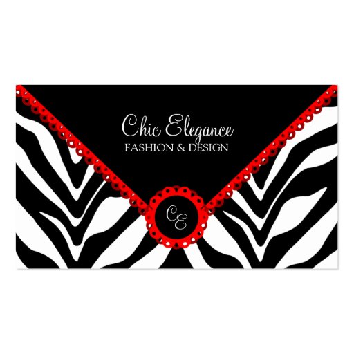 Elegant Zebra Print & Red Lace Business Cards (front side)