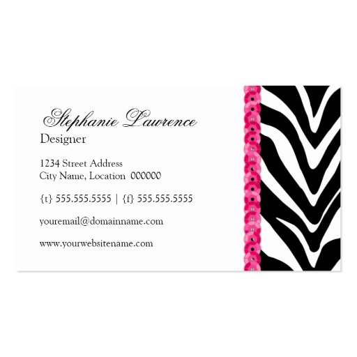 Elegant Zebra Print & Sequin Look Business Cards (back side)
