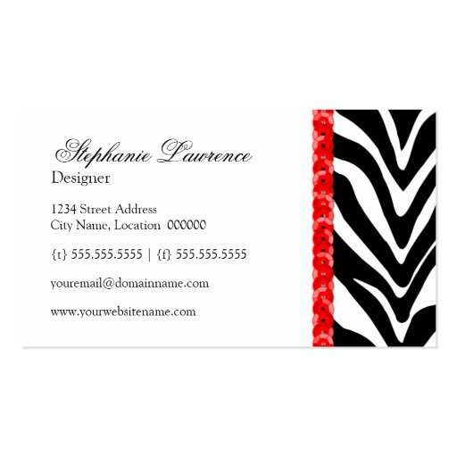 Elegant Zebra Print & Sequins Look Business Cards (back side)