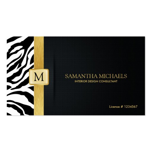 Elegant Zebra Stripes with Black and Gold Business Card (front side)