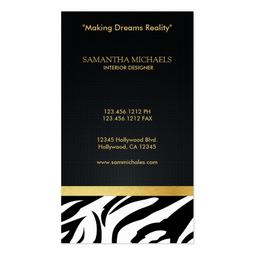 Elegant Zebra Stripes with Black and Gold Business Card (back side)