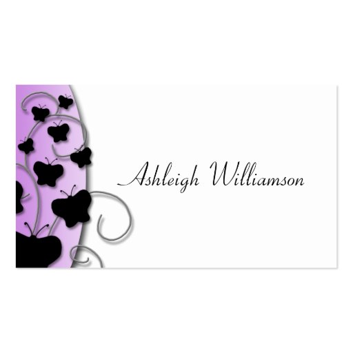 Elegantly Purple Black Butterflies Business Cards (front side)