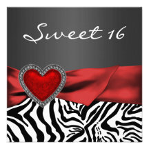 Elegnat Red Zebra Sweet 16 Party Personalized Invitations