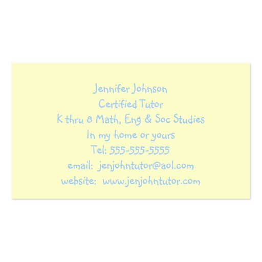 Elementary Tutor Business Cards Template (back side)