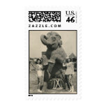 elephant and 2 girls circus stamp