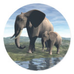 Elephant and Baby Round Stickers