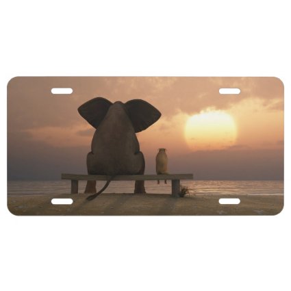 Elephant and Dog Friends License Plate