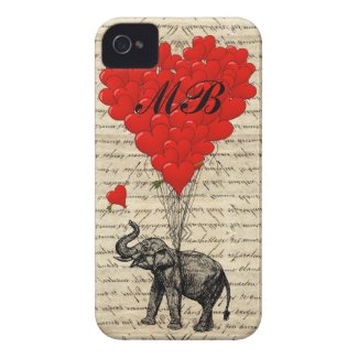Elephant and heart balloon with monogram case-mate iphone 4 case