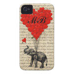 Elephant and heart balloon with monogram Case-Mate iPhone 4 case
