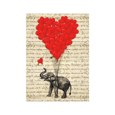 Elephant and heart shaped balloons canvas print