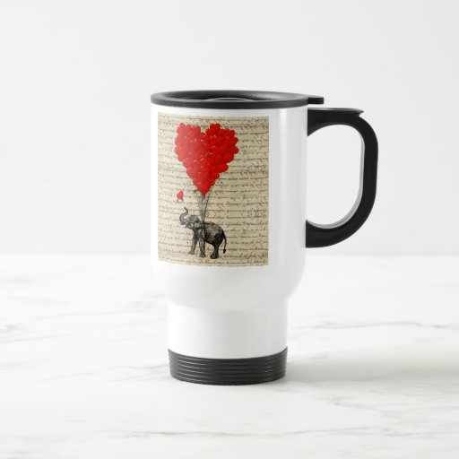 Elephant and heart shaped balloons coffee mugs