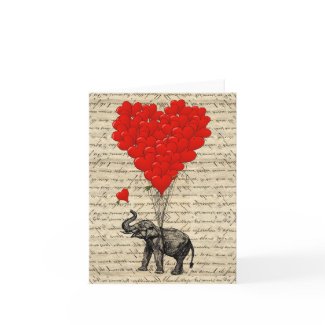 Elephant and heart shaped balloons greeting card