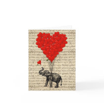 Elephant and heart shaped balloons greeting card