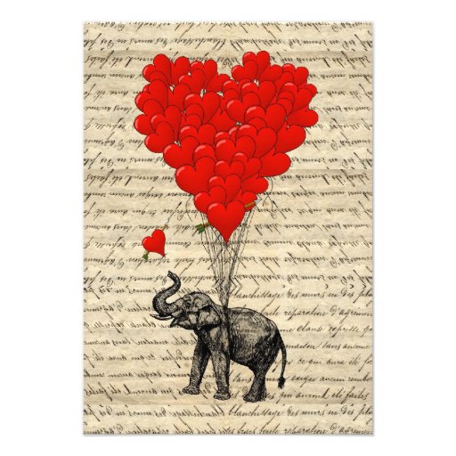 Elephant and heart shaped balloons invite (front side)