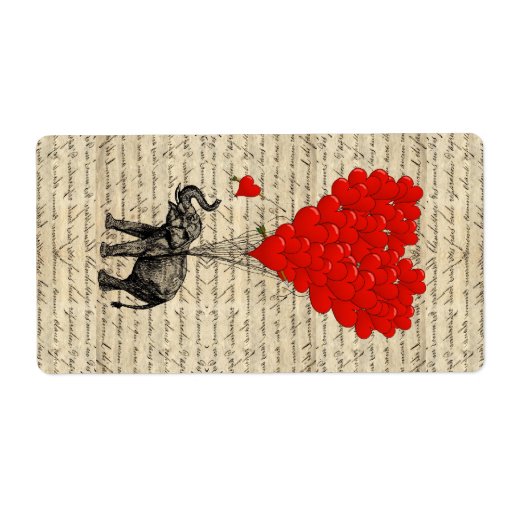 Elephant and heart shaped balloons personalized shipping label
