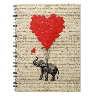 Elephant and heart shaped balloons notebooks