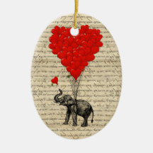 Elephant and heart shaped balloons ornament