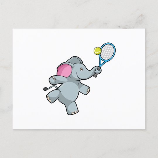 Elephant At Tennis With Tennis Racket Postcard Zazzle