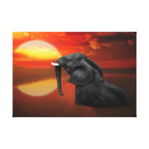 Elephant at the lake canvas prints
