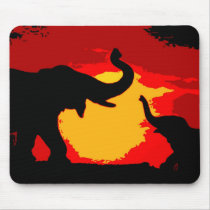 Elephant, Baby Elephant & Sunset Mouse Pads