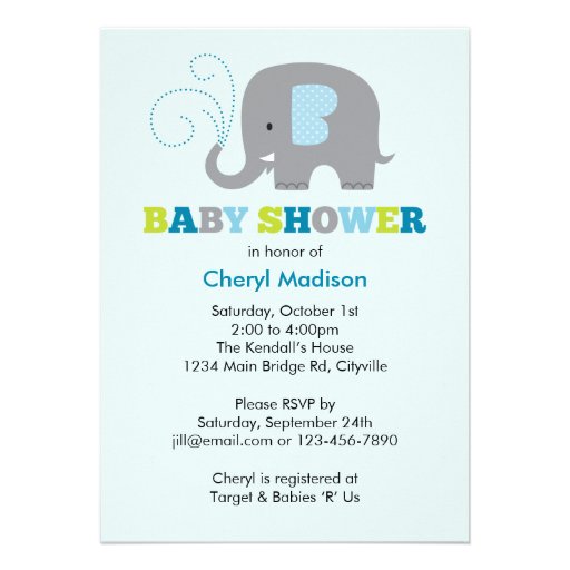 Elephant Baby Shower - Blue Personalized Invite