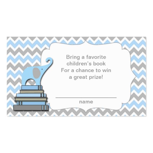 Elephant Baby Shower book raffle tickets blue Business Card Templates (front side)