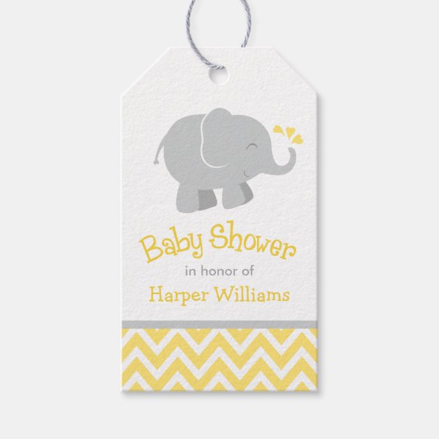 Elephant Baby Shower Favor Tags | Yellow and Gray Pack Of Gift Tags