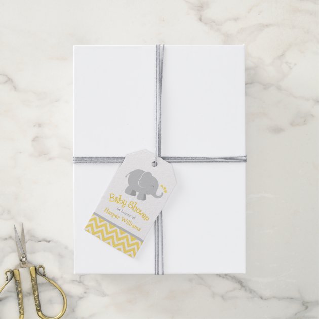 Elephant Baby Shower Favor Tags | Yellow and Gray Pack Of Gift Tags-2