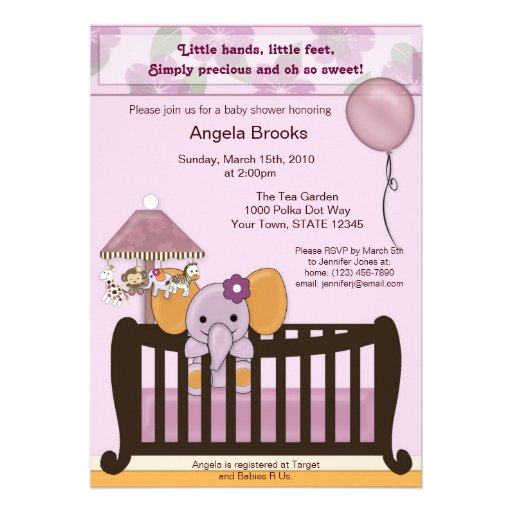 ELEPHANT Baby Shower Invitation in orchid CJE