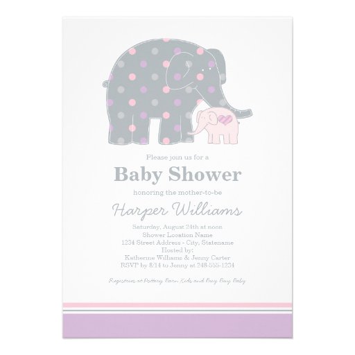 Elephant Baby Shower Invitation | Purple Pink Gray
