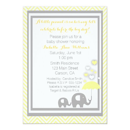 Elephant Baby Shower Invitation- Yellow and Gray