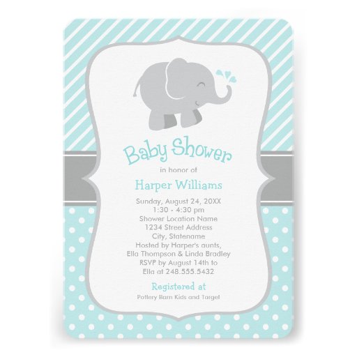 Elephant Baby Shower Invitations | Aqua and Gray