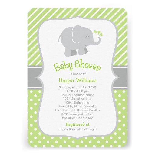 Elephant Baby Shower Invitations | Green and Gray