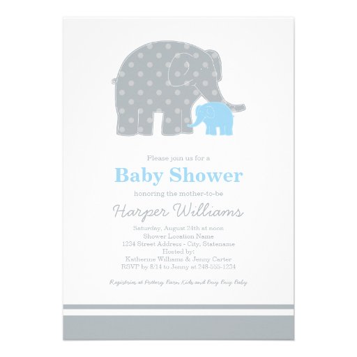 Elephant Baby Shower Invitations | Light Blue Gray
