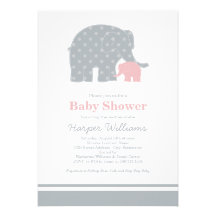 Elephant Baby Shower Invitations | Light Pink Gray