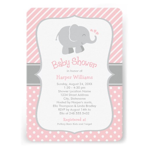 Elephant Baby Shower Invitations | Pink and Gray